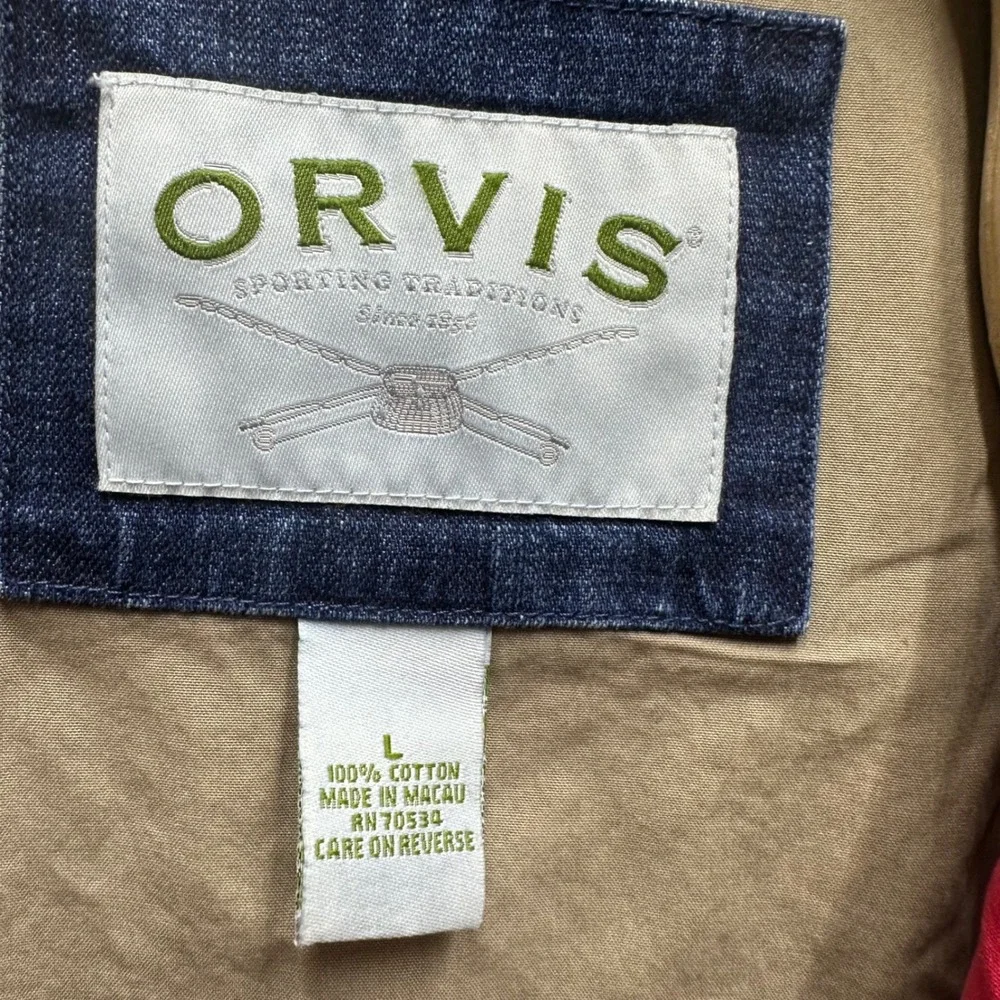 Orvis Mens Large Denim Harrington Jacket Blue Cotton Full Zip Bomber Mock Neck - Picture 11 of 11